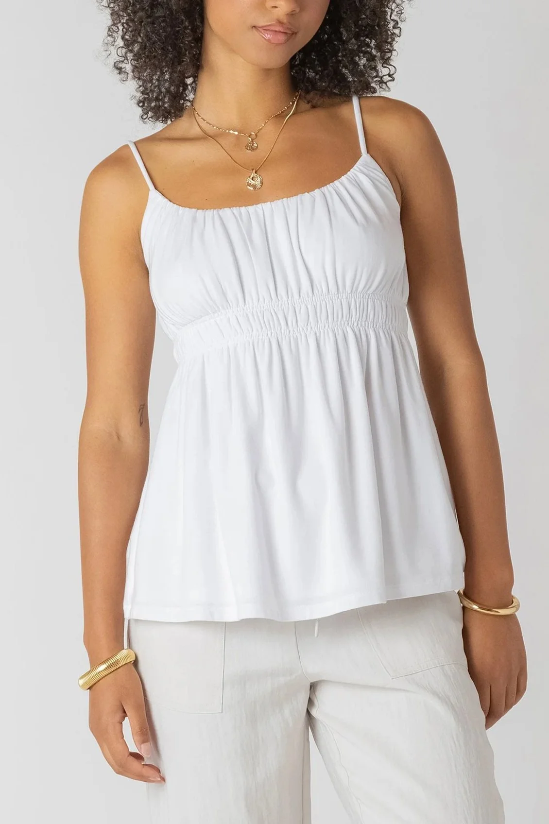 Dex White Smocked Detail Sleeveless Blouse