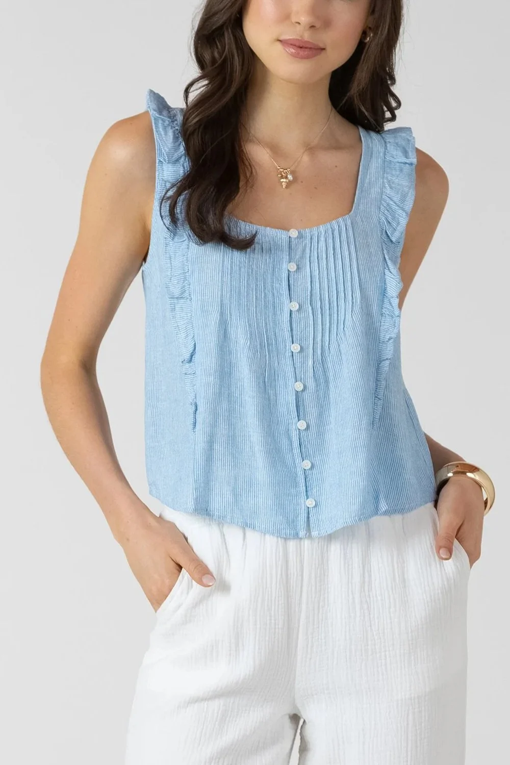 Dex Mini Blue Stripe Sleeveless Blouse