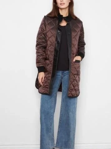 Charlie B Reversible Solid Jacquared Quilted Puffer Coats in Mocha