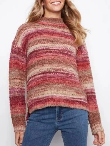 Charlie B Long Sleeve Drop Shoulder Mock Neck High-Low Sweater in Mulberry
