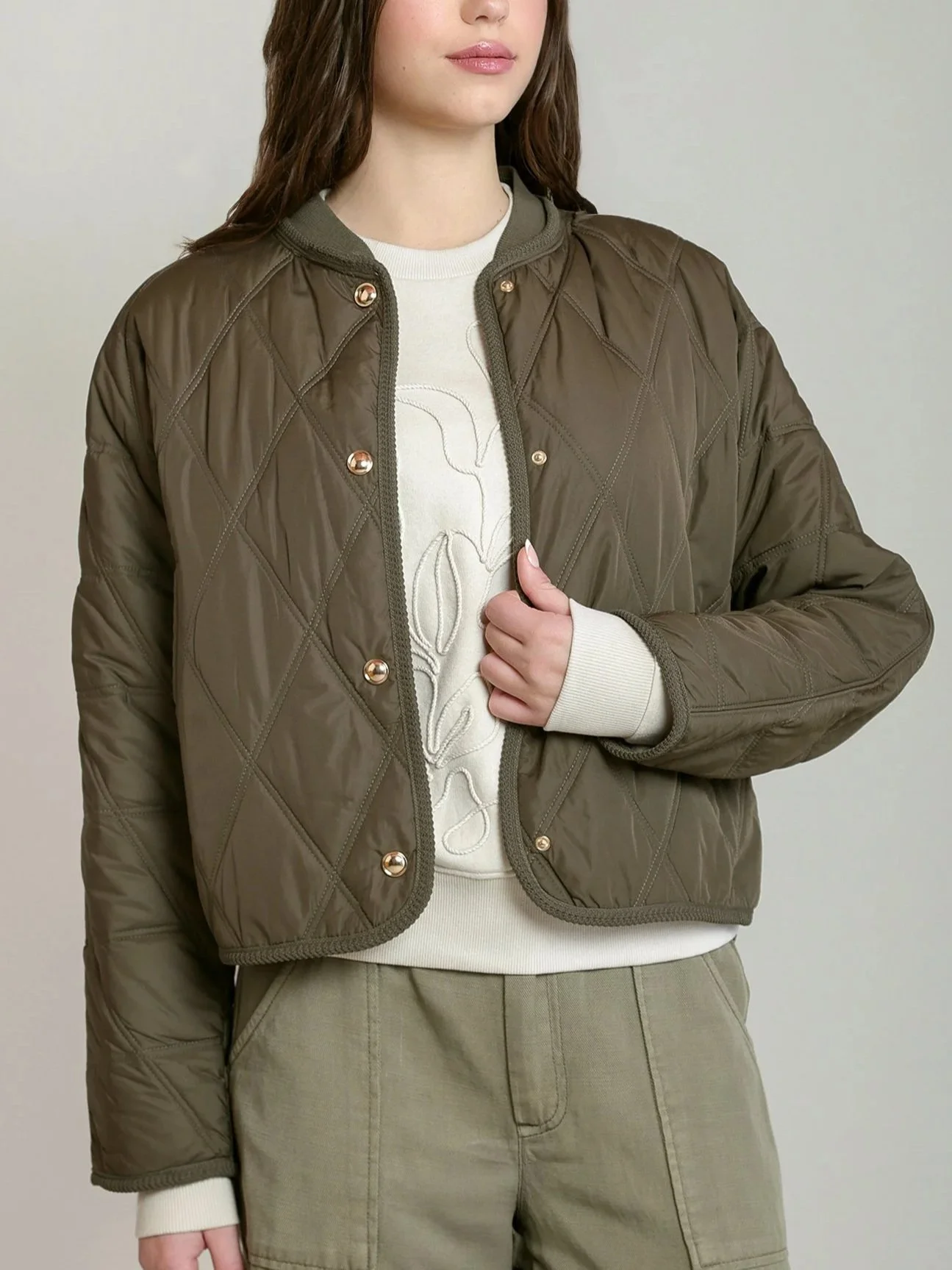 Dex Quilted Jacket in Dark Khaki Green