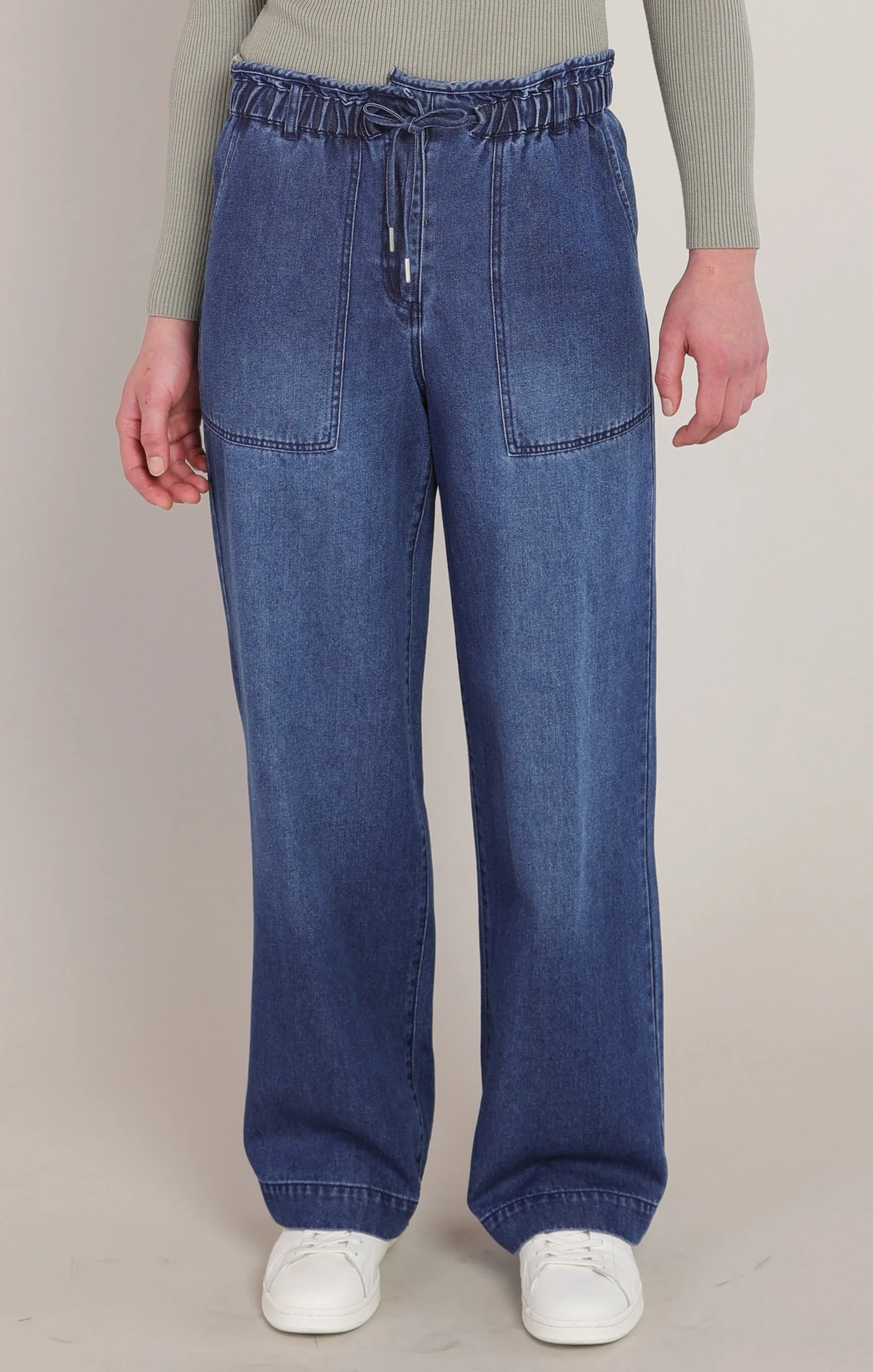 Dex Wide Leg Drawstring Denim Pant in Washed Indigo