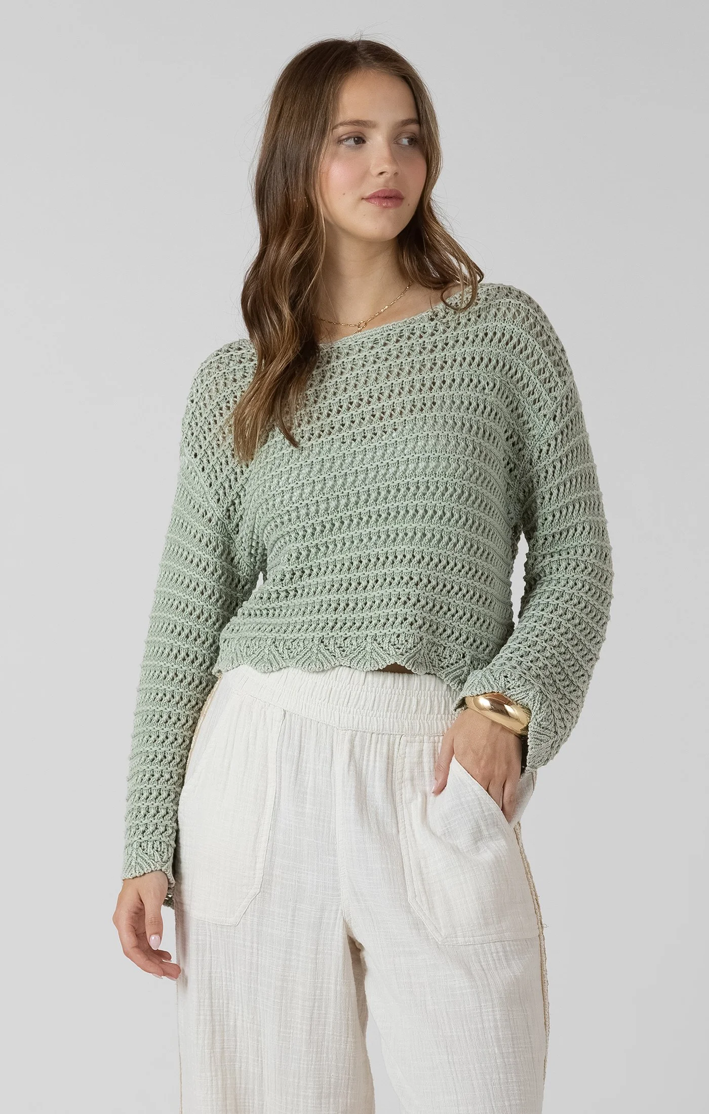Dex Washed Sage Crochet Top
