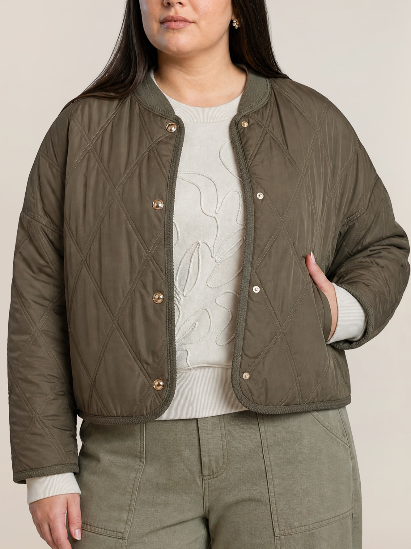 Dex Plus Quilted Jacket in Dark Khaki Green