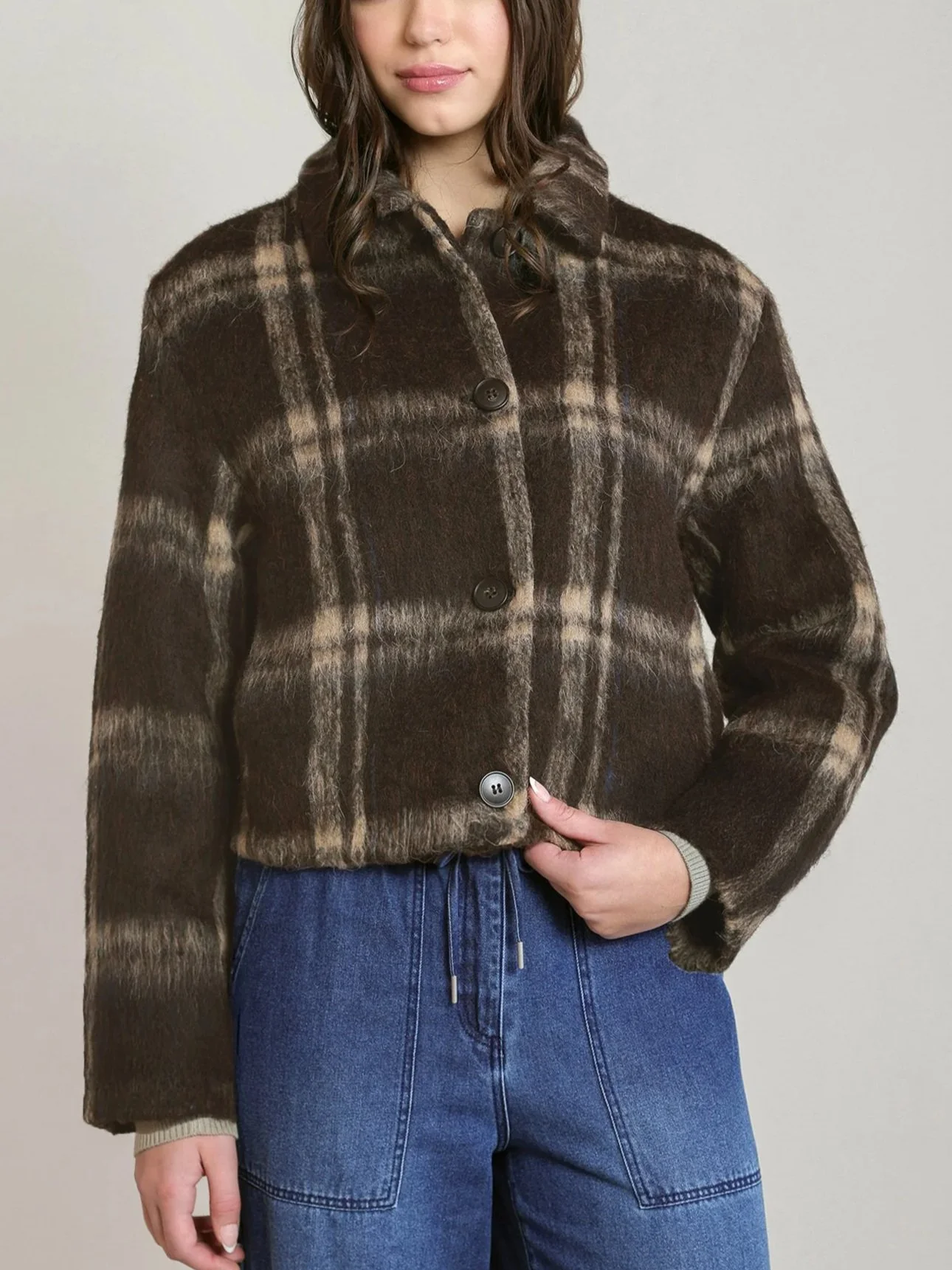 Dex Checkered Jacket in Brown
