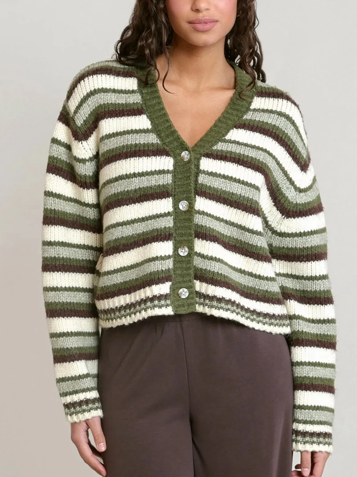 Dex Green Striped Button Front Cardigan