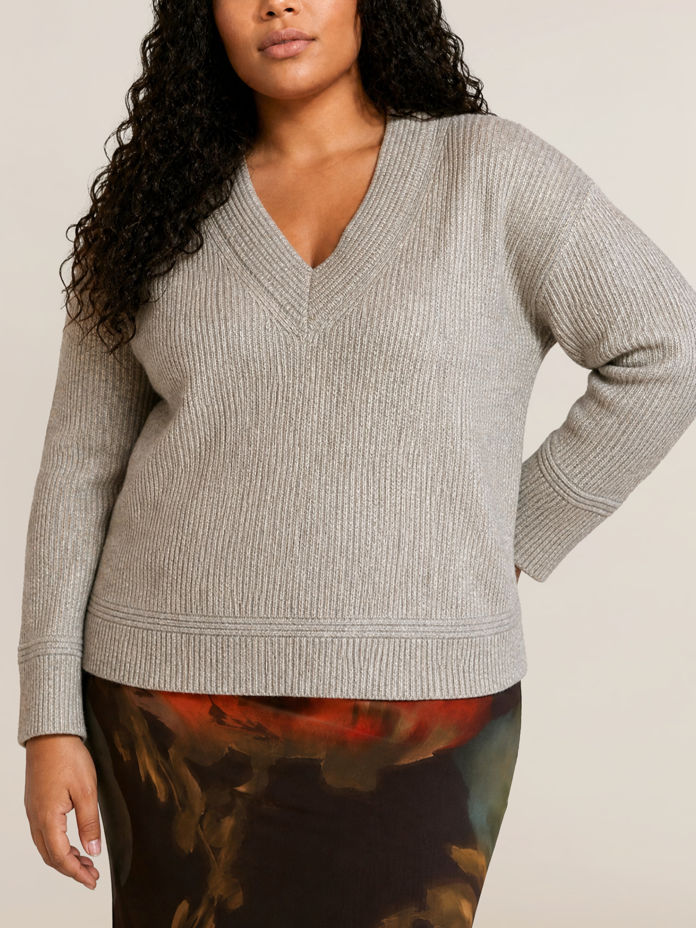 Dex Plus V-Neck Sweater in Oatmeal Heather Grey