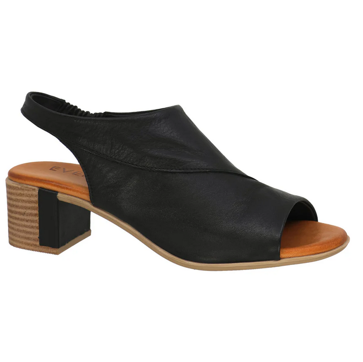 Everly Phoenix Black Genuine Leather Heeled Sandal 