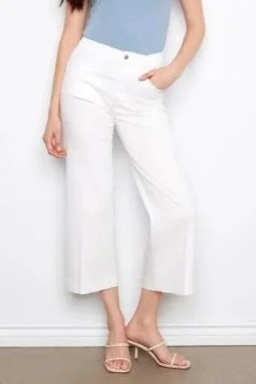 Charlie B White Cropped Wide Leg Twill Pants 