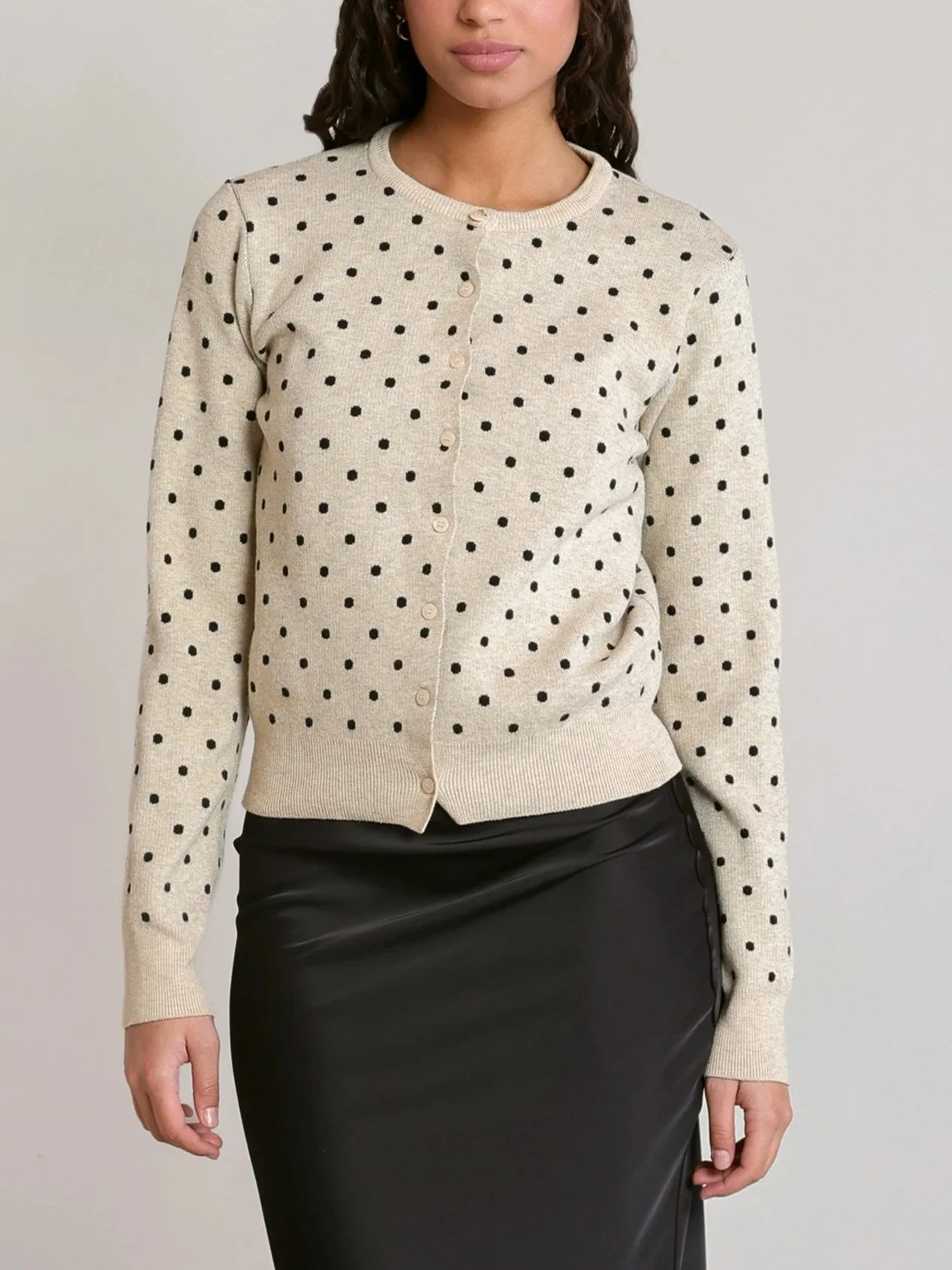 Dex Polka Dot Cardigan in Oatmeal