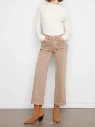 Charlie B Wide Leg Twill Pants with Side Panel in Latte