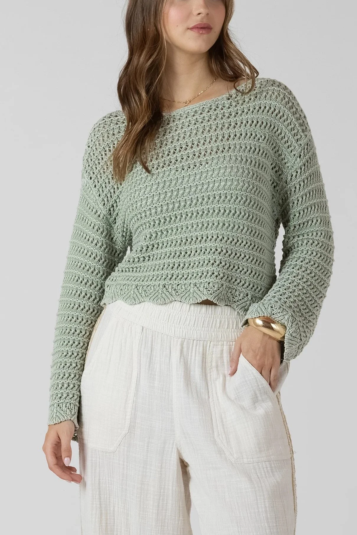Dex Washed Sage Crochet Top