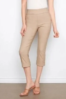 Charlie B Greige Solid Pull On Stretch Cropped Cuffed Pant