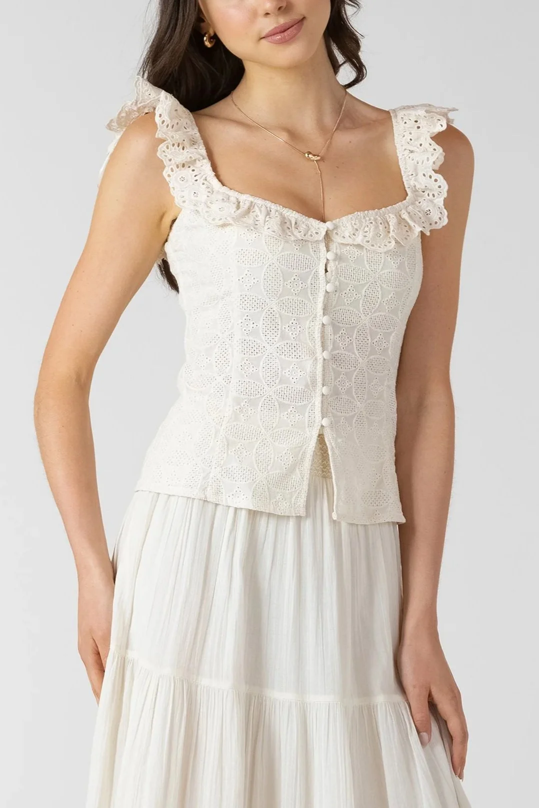 Dex Ecru Eyelet Sleeveless Blouse