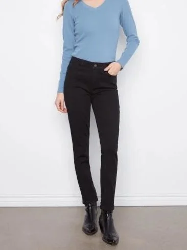Charlie B Cuffed Hem Slim Twill Pant in Black