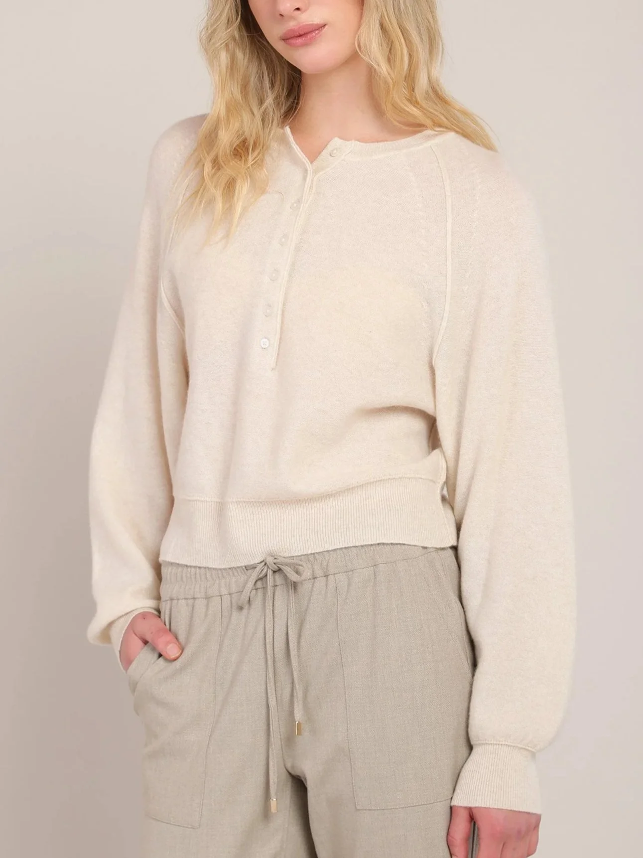 Room 34 Henley Sweater in Pearl