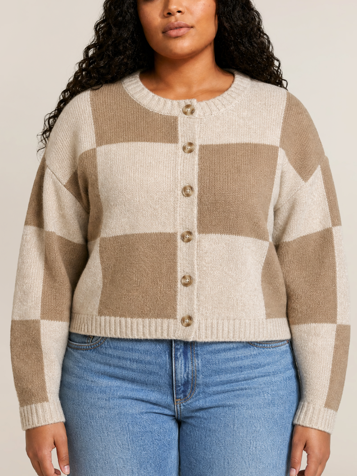 Dex Plus Colourblock Cardigan in Light Heather Taupe