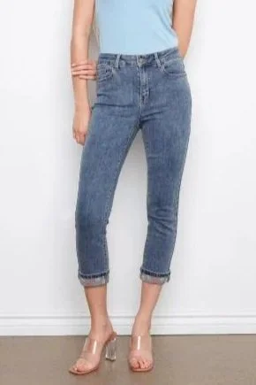 Charlie B Medium Blue Stretch Denim Slim Leg Pants  with Embroidered Cuffs