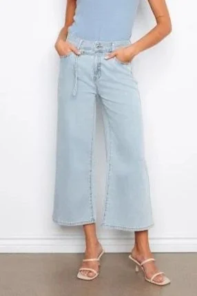 Charlie B Bleach Blue Belted Stretch Denim Wide Leg Pants