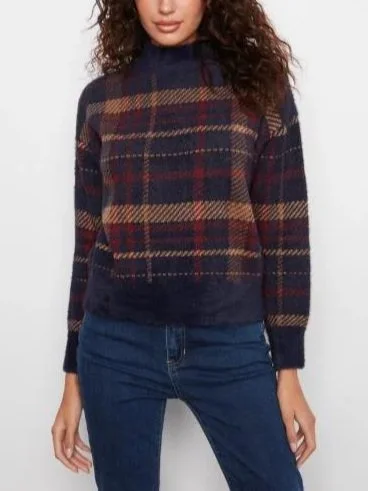 Charlie B Long Sleeve Drop Shoulder Mock Neck Jacquard Plaid Sweater in Monroe