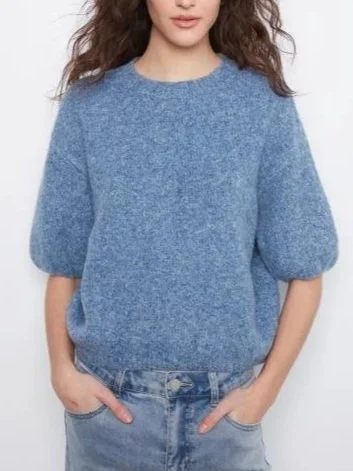 Charlie B Elbow Balloon Sleeve Sweater in Heather Denim