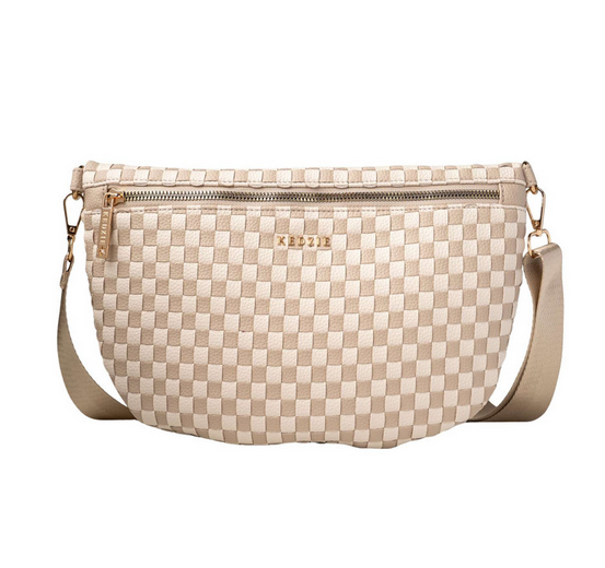 Kedzie Checkered Taupe Terrace Woven Crossboady Bag