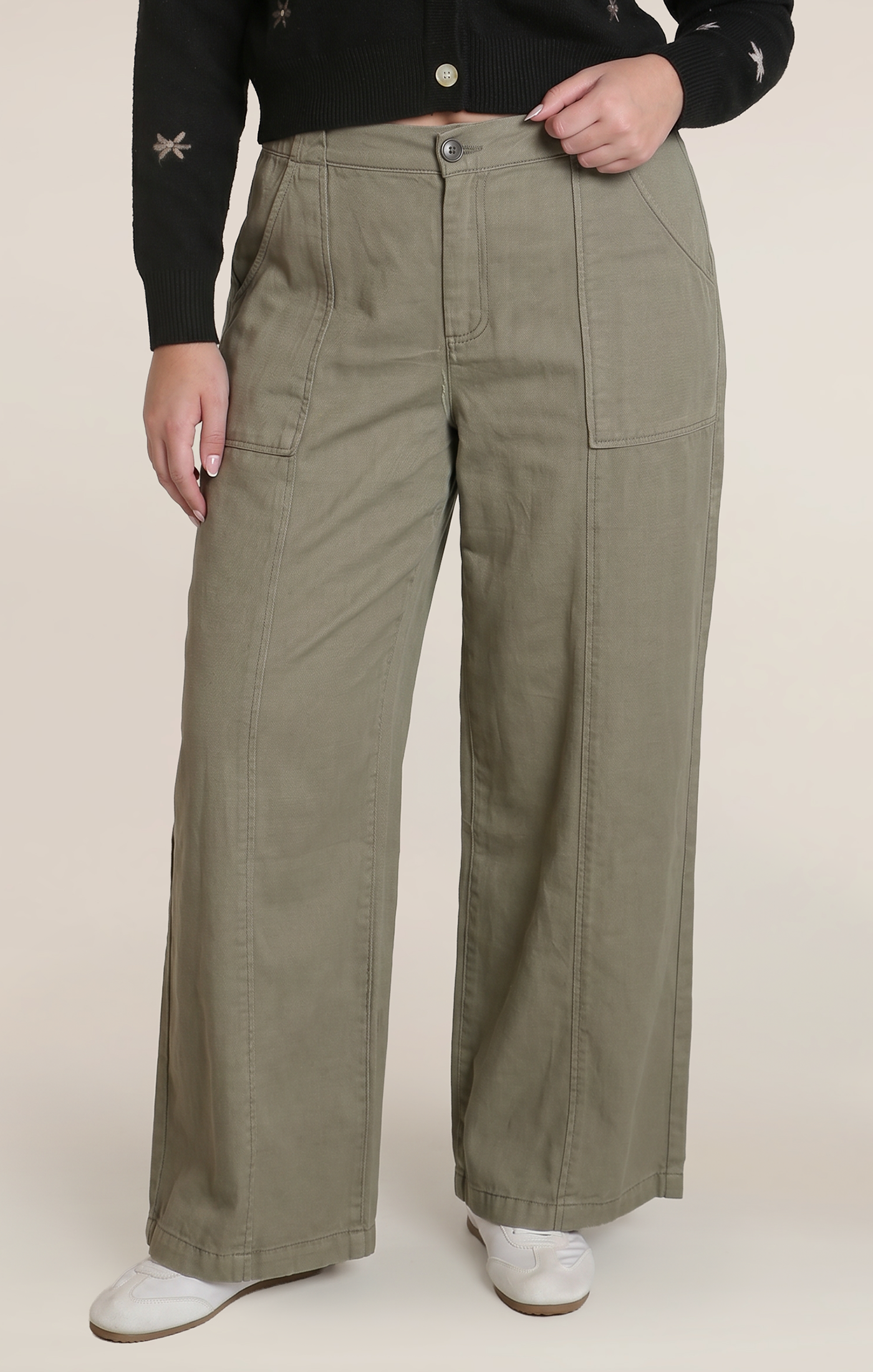 Dex Plus Twill Wide Leg Pant in Washed Khaki
