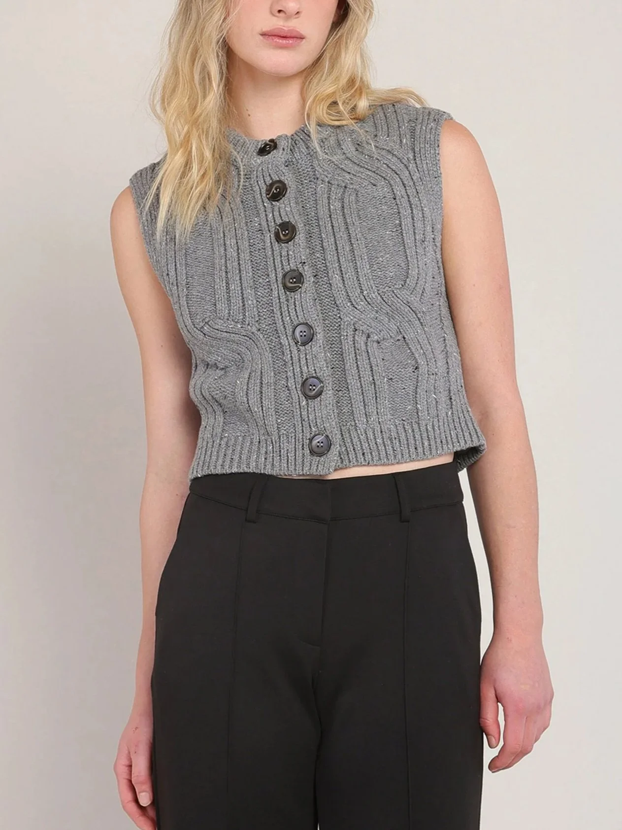 Room 34 Cable Knit Sweater Vest in Grey