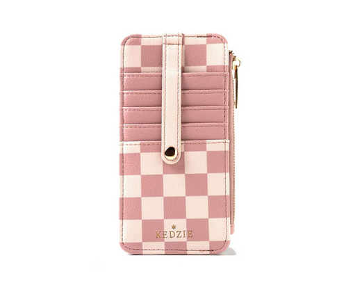 Kedzie Pink Checkered Essentials Only Zippered Wallet
