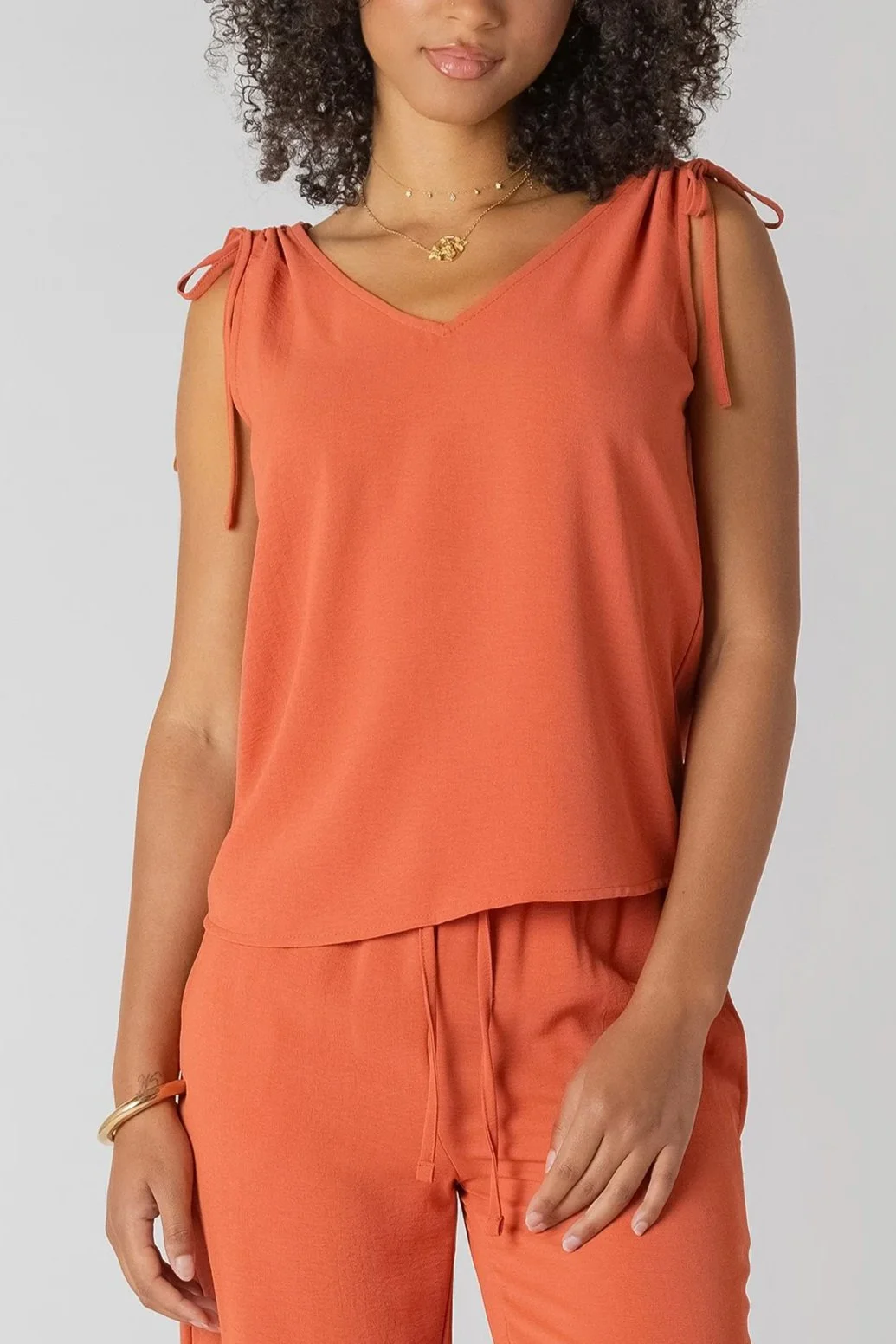 Room 34 Copper Tie Shoulder Sleeveless Blouse
