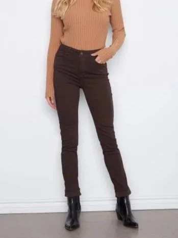 Charlie B Cuffed Hem Slim Twill Pant in Coffee