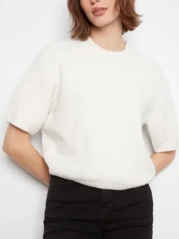 Charlie B Elbow Balloon Sleeve Sweater in Ecru