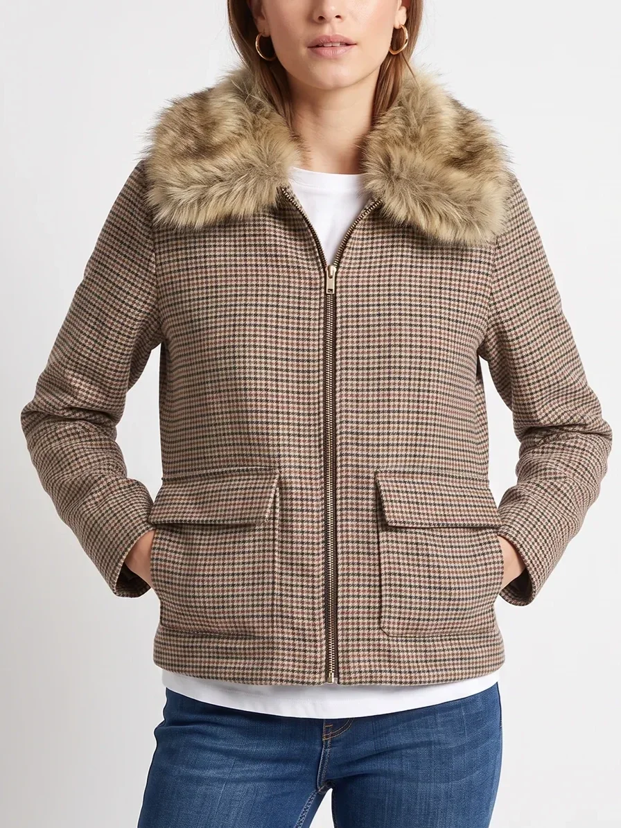 Lois Charity Tweed Coat with Removeable Faux Fur Collar