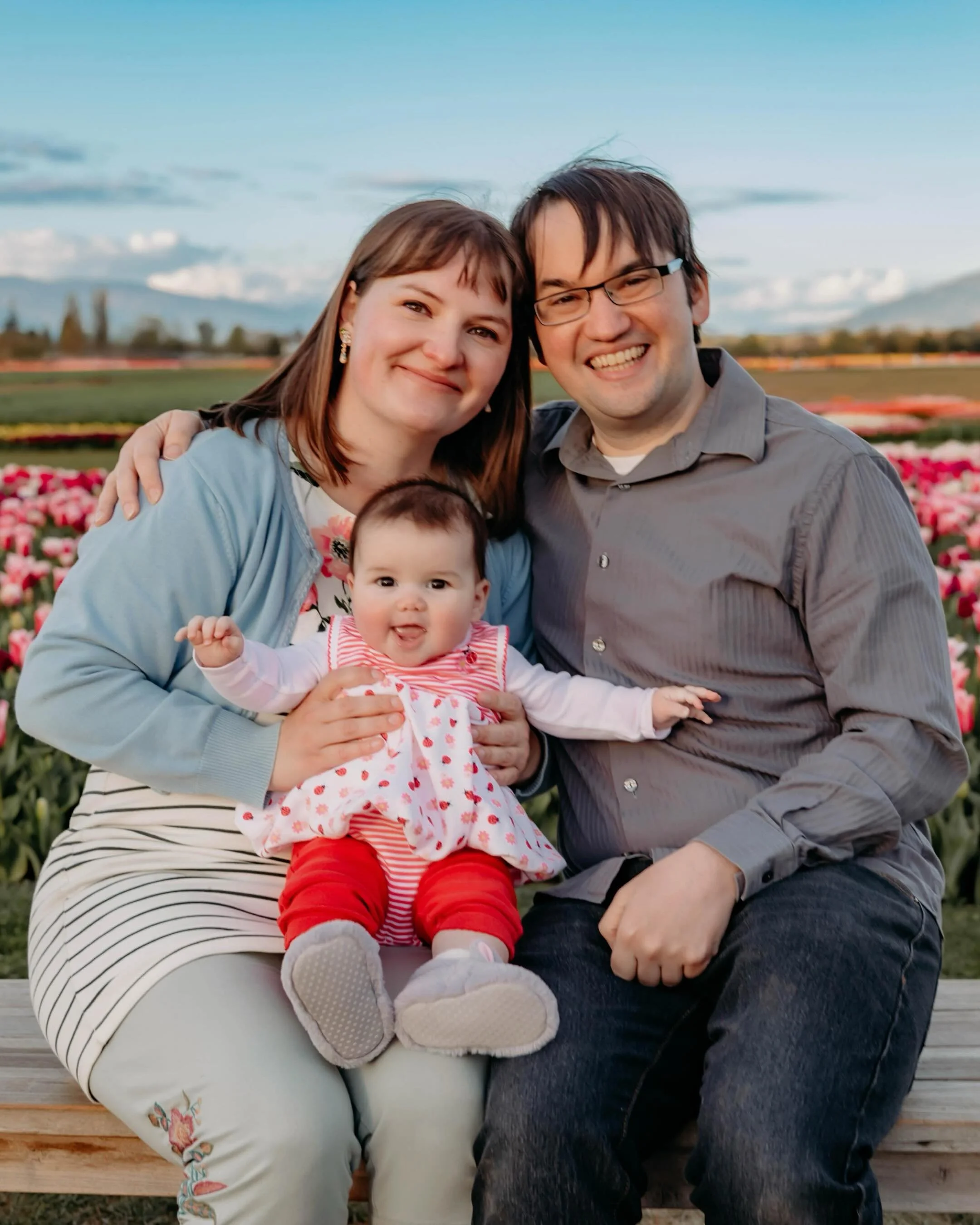 6-Month-Old Sessions are so much fun! Especially with the beautiful Skagit Valley tulips in the backdrop. Baby Claire was scrumptious with those little cheeks, and so smiley!! And I wanted to take grandma&rsquo;s service dog home with me. He was such