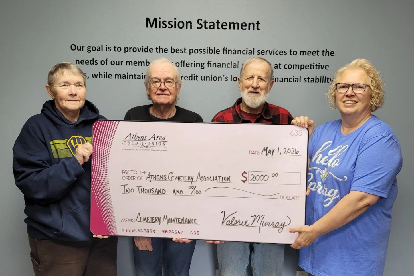 Athens Cemetery Association Donation