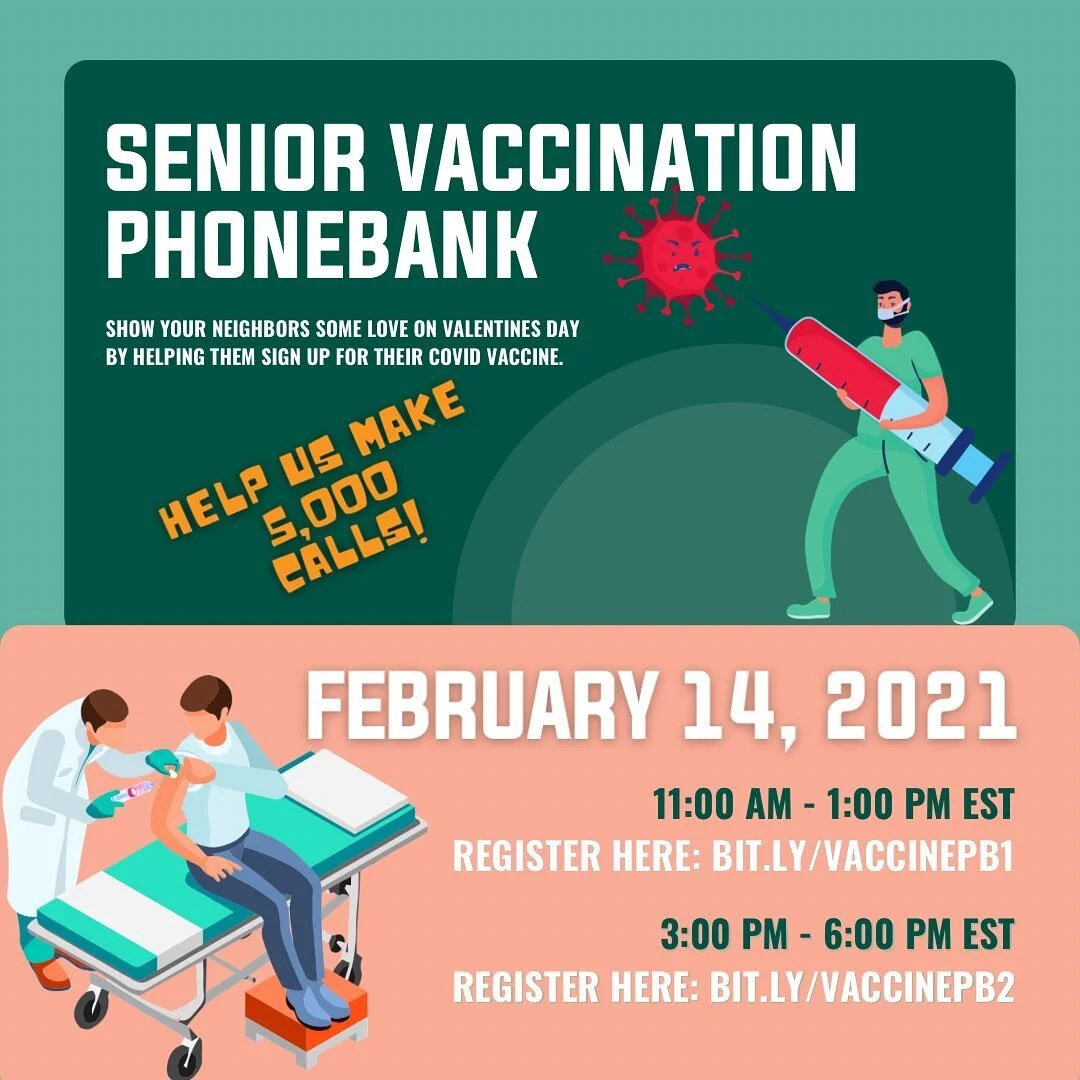IMPORTANT!

In the past few weeks, it has become clear to us that our elderly neighbors need support finding and registering for these critical COVID-19 vaccinations. 
We have set an ambitious goal of calling all 5,034 District 6 residents aged 75+ t