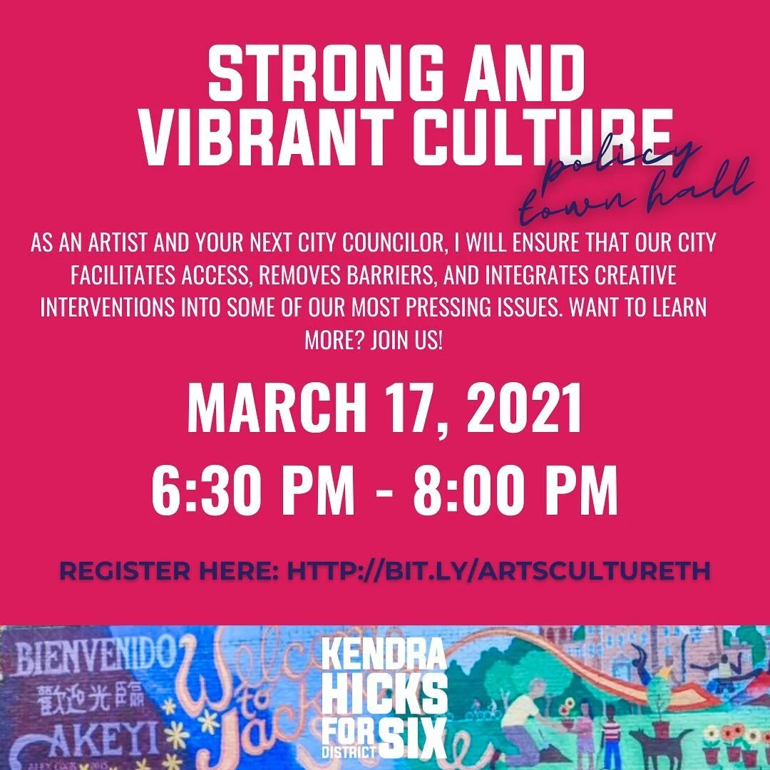 Our next #PolicyTownHall is tomorrow night! You don&rsquo;t&rsquo; want to miss it.

As an artist and your next city councilor, I will ensure that our city FACILITATES ACCESS, REMOVES BARRIERS, AND INTEGRATES creative interventions into some of our m