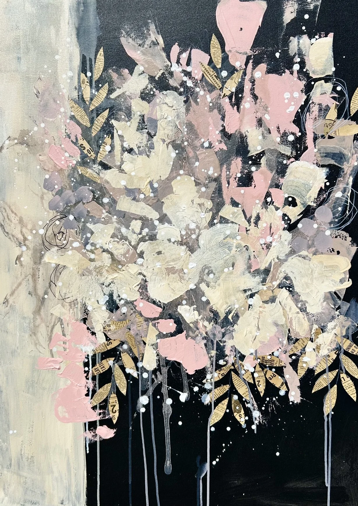 "The Petals Carry the Light"  30x40 mixed media on canvas