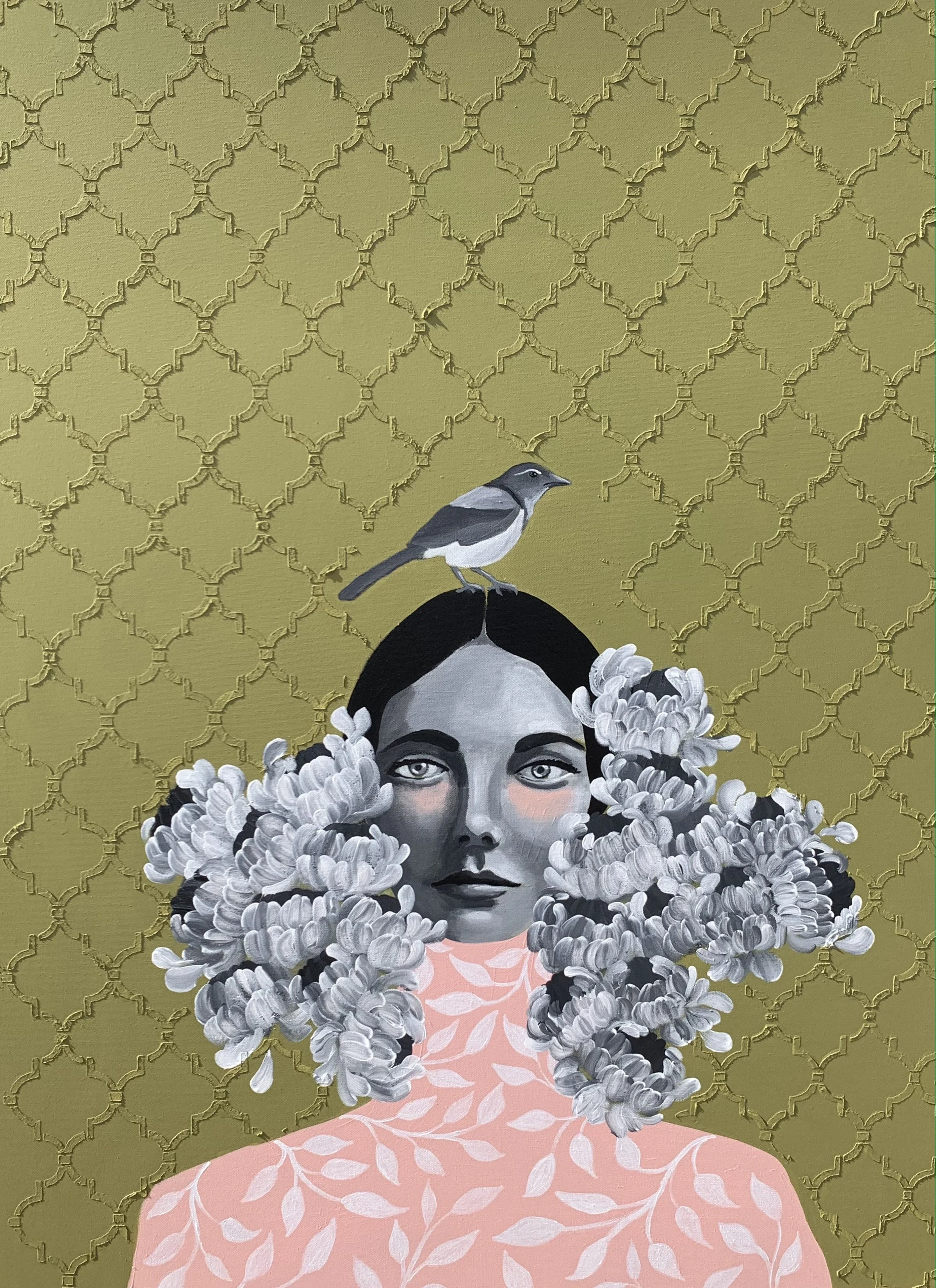 "Her Mother Lives In The Fragrance of the Flowers And The Song of The Birds" 36"x48" mixed media on canvas