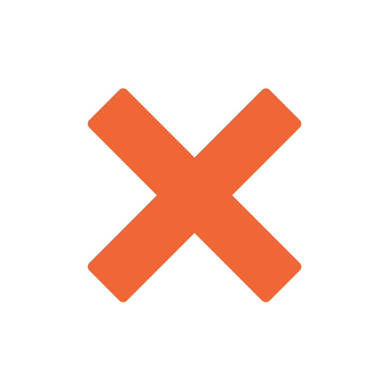 Large orange 'X' symbol on a black background, indicating cancellation or error.