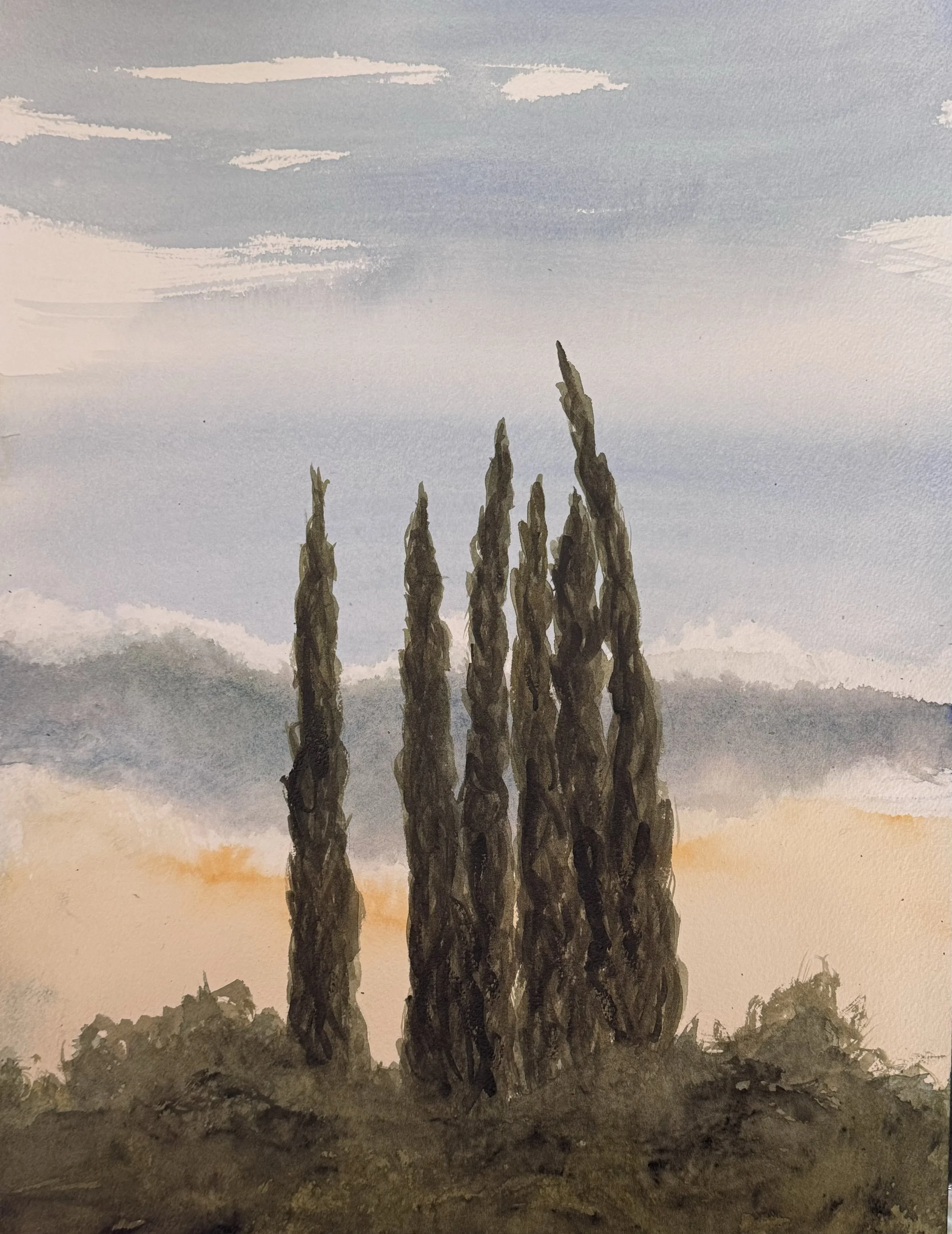Cypress Stratford Road watercolor on paper 16" x 12"