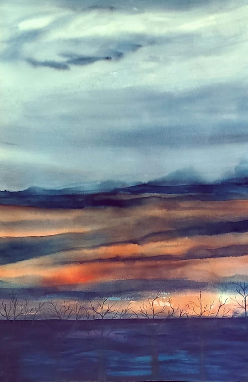 The Ghost Trees of Lake Waco 26" x 40" watercolor on paper