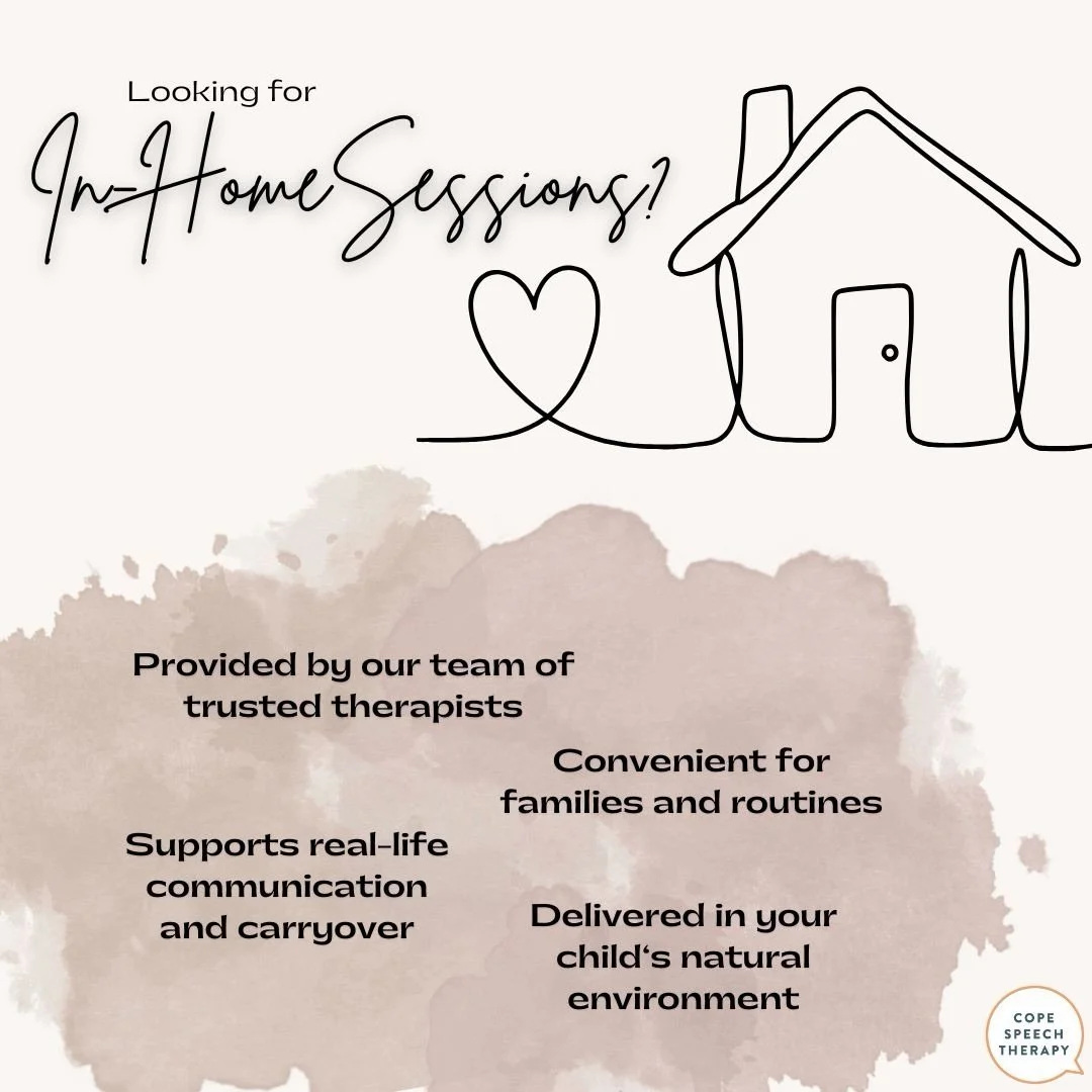 For some families, in-home sessions are the right fit. A familiar environment can support comfort, engagement, and meaningful communication.

Our team of therapists provides speech and language support in your child&rsquo;s natural environment&mdash;