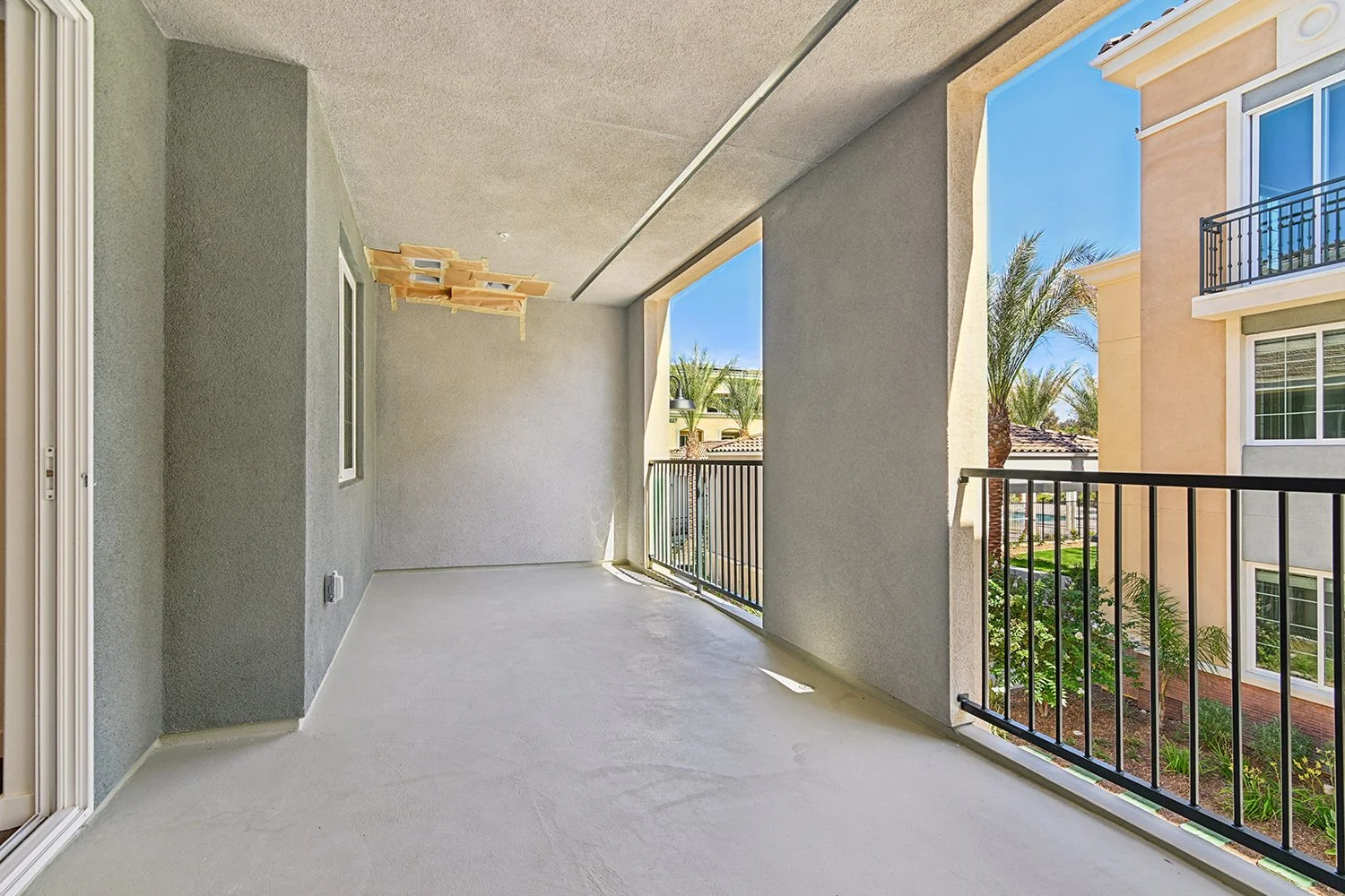 Oversized private patio attached to Rendezvous Phase II apartment home. 