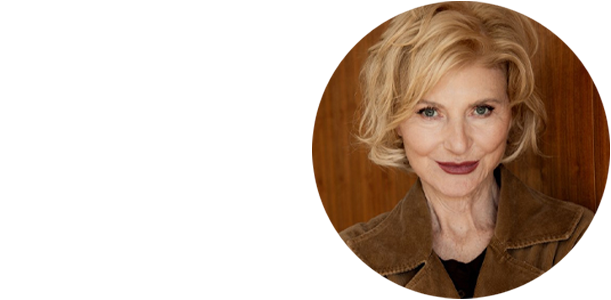 Logo of Kim Dawson Models with signature, and a portrait of an older woman with short, wavy blonde hair, blue eyes, and a warm smile, wearing a light gray sweater.
