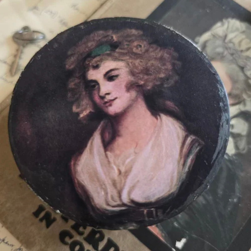 Antique portrait miniature of a woman used to introduce the Studio Made collection of handcrafted pieces created from vintage and antique materials.