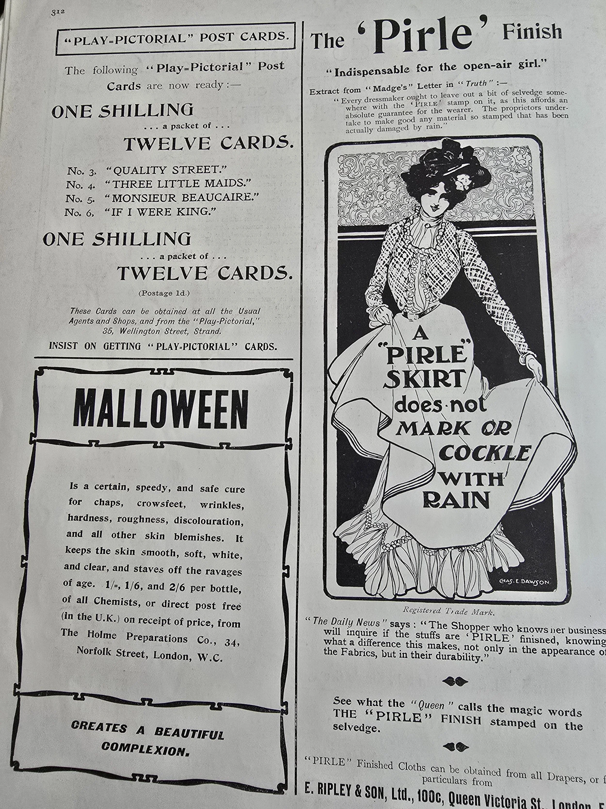 Interior of The Play Pictorial showing music sheet and portrait of female performer