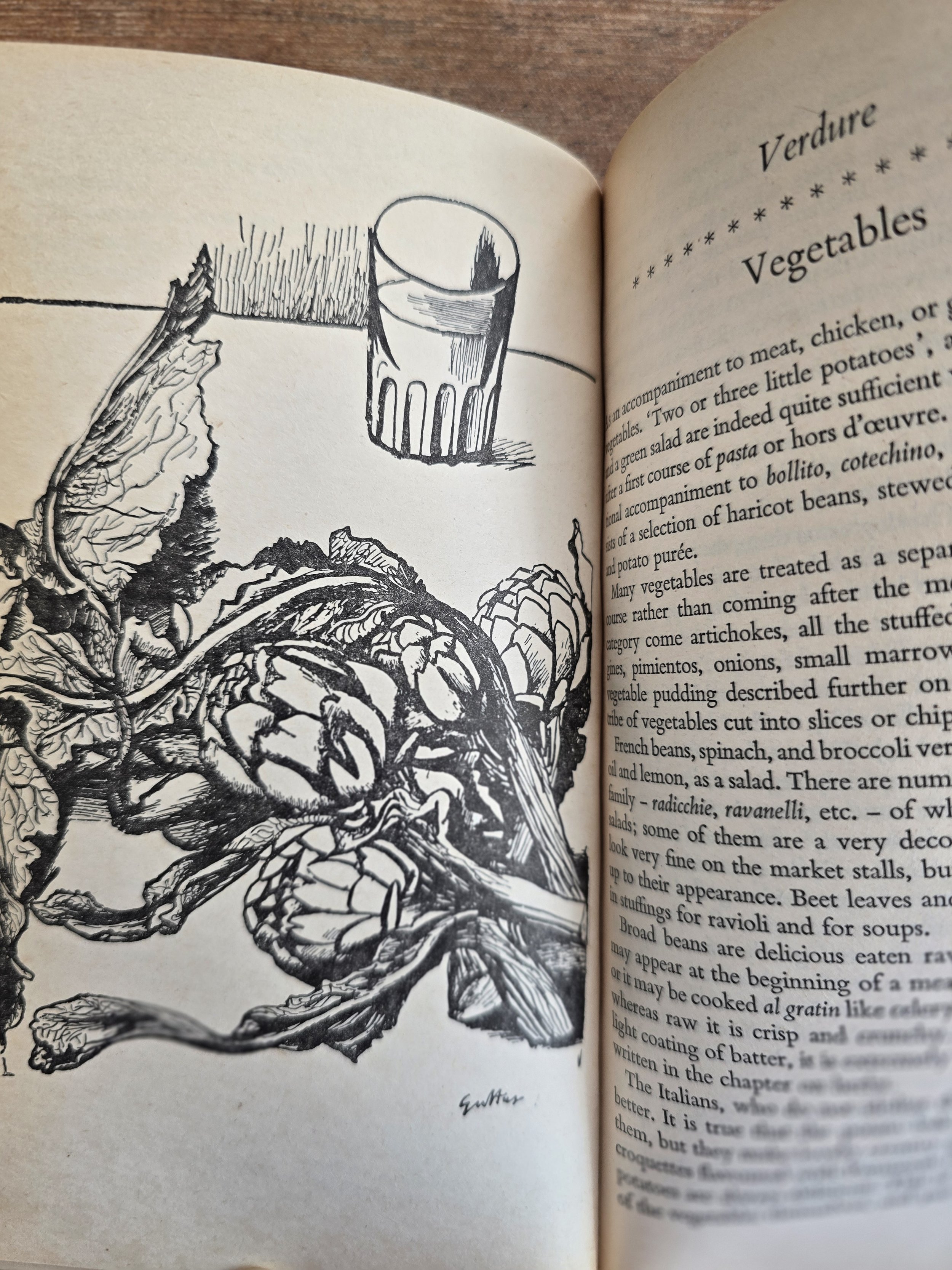 Artichoke and leaves illustration by Renato Guttuso inside Italian Food