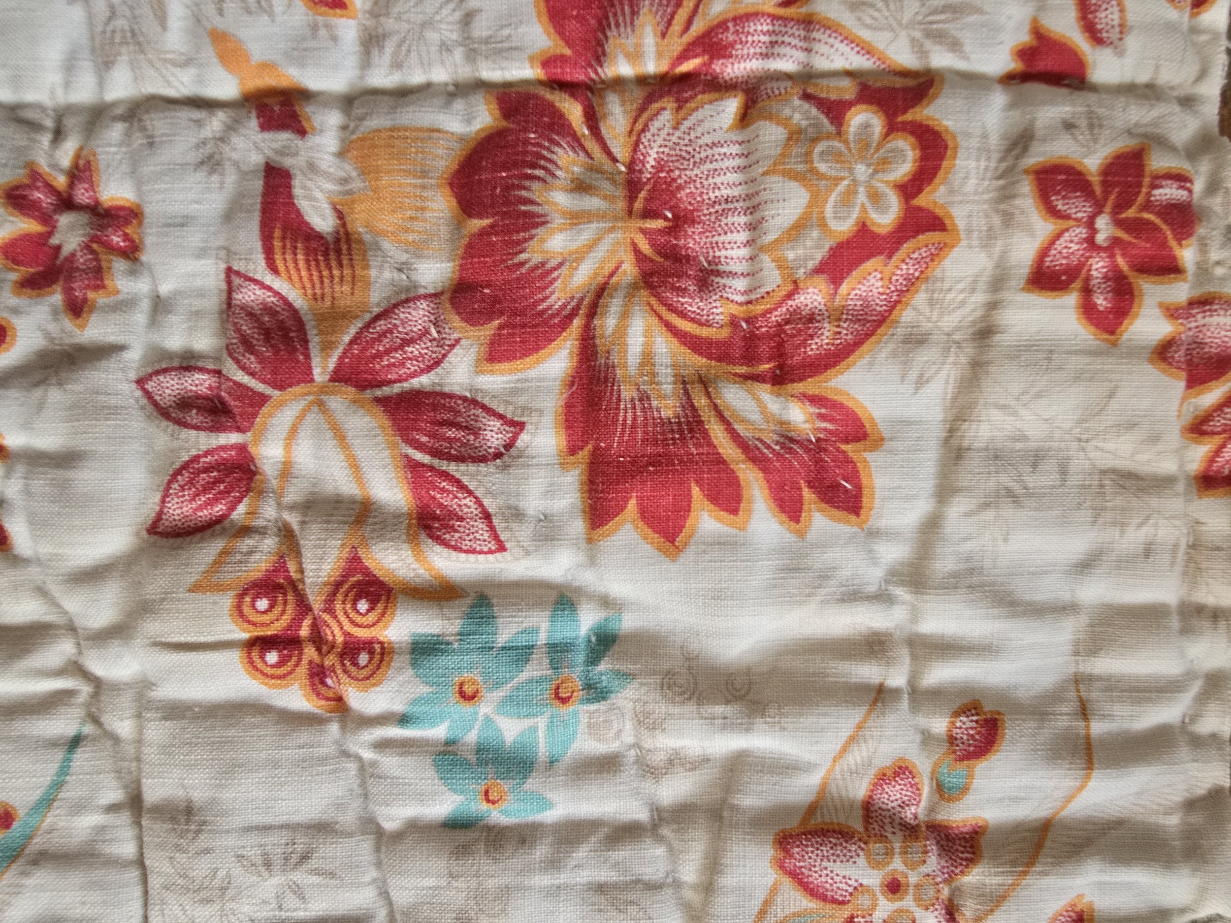 Full view of vintage French floral quilted panel