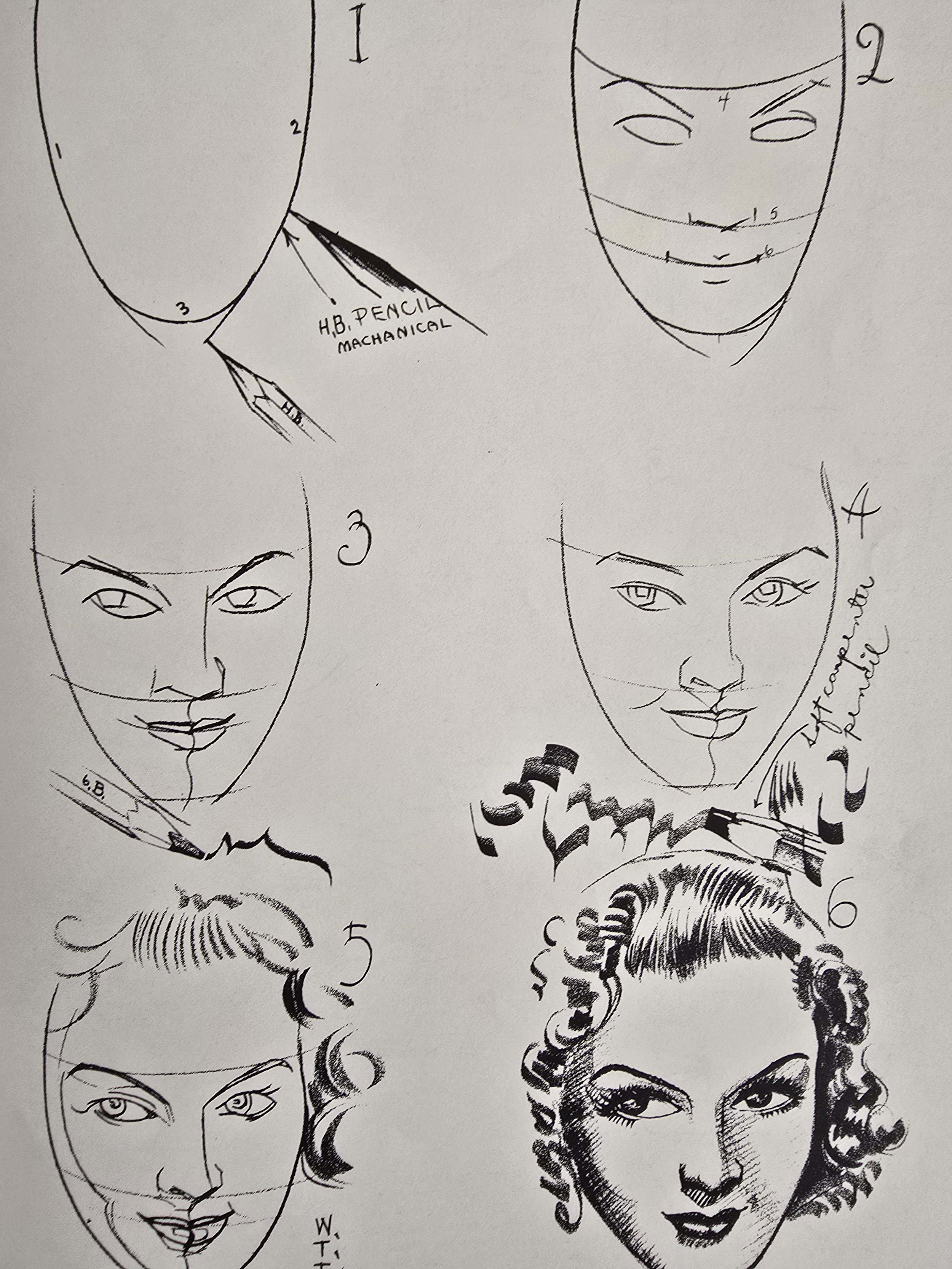 Illustrations showing how to draw stylised portraits